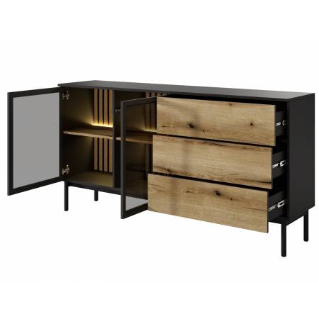 komoda 180 cm z witryną szufladami LAVARO LED